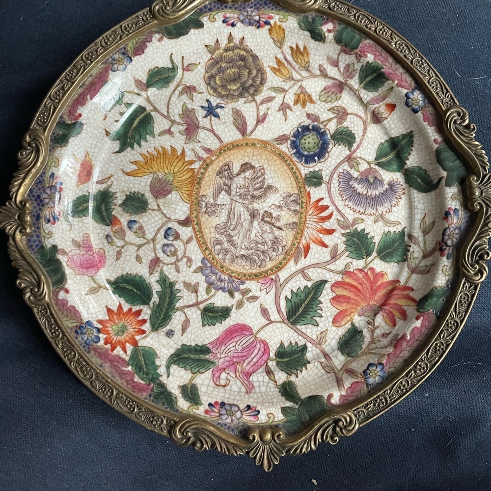 Floral Decorative Plate with Ornate Frame